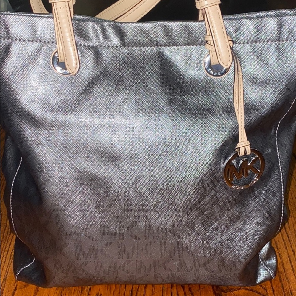 Metallic grey MK tote